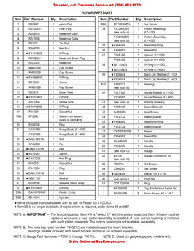 Parts list of Enerpac 11000KU Repair Kit