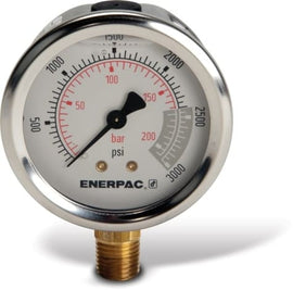 Enerpac G2516L hydraulic pressure gauge, 0-3,000 psi, lower mount