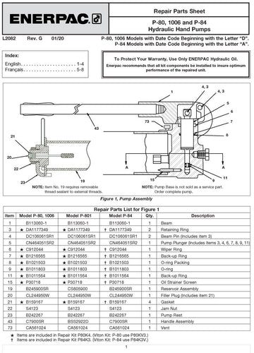 P80K4 Universal Enerpac Hydraulic Pump Repair Kit - Page 1
