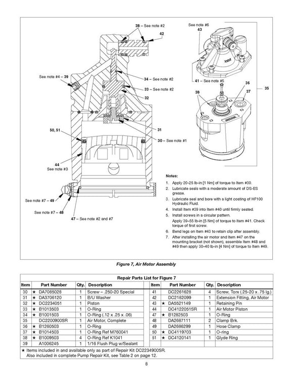PATG1100K Enerpac Repair Kit for patg1102n, patg1105n, parg1102n & parg1105n