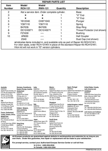 RCH121K1 - Enerpac RCH-121 Seal Kit (Page 2)